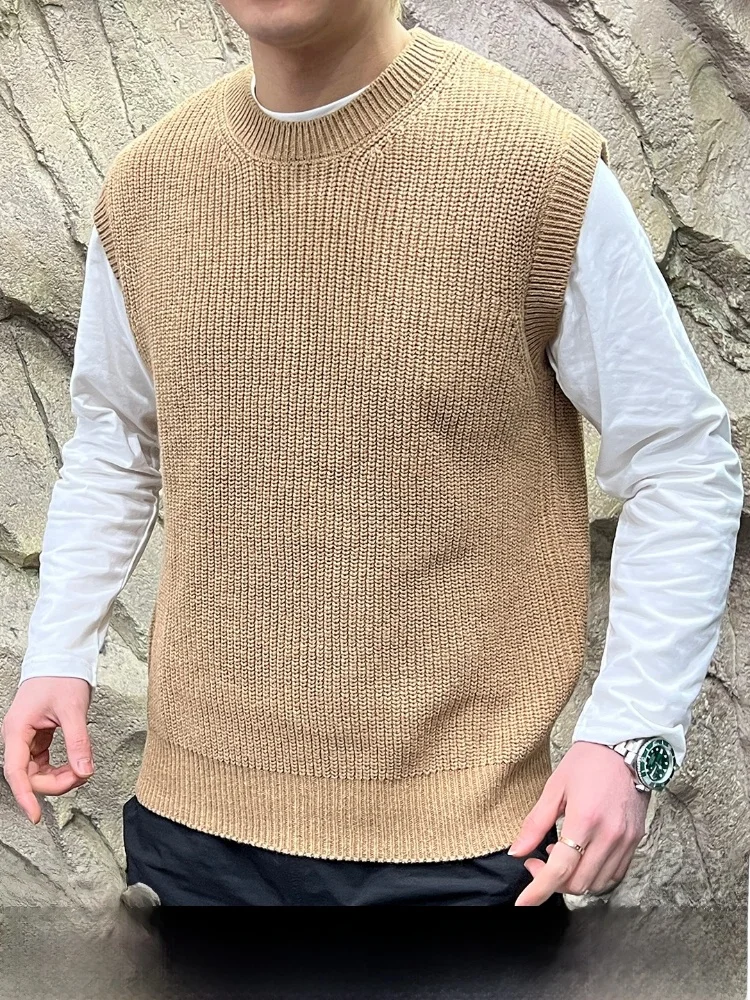 

Мужской вязаный жилет из смесовой шерсти свободного кроя, осенний, модный, круглый вырез, цветной, вязаный жилет-безрукавка для молодежи