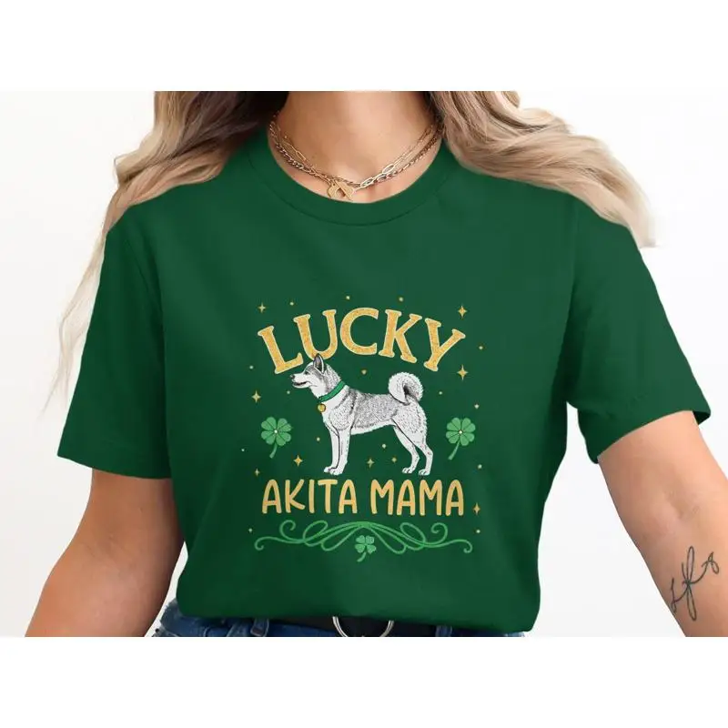 St Patricks Day Dog Mama T Shirt Lucky Akita SweaT Cute Paddy's Pet Lover Shamrock Mom