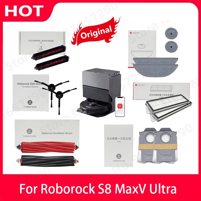 Peças de reposição para o robô aspirador Roborock S8 MaxV Ultra, escova rotativa, filtro, saco de pó, pano de esfregão, acessórios de escova lateral.