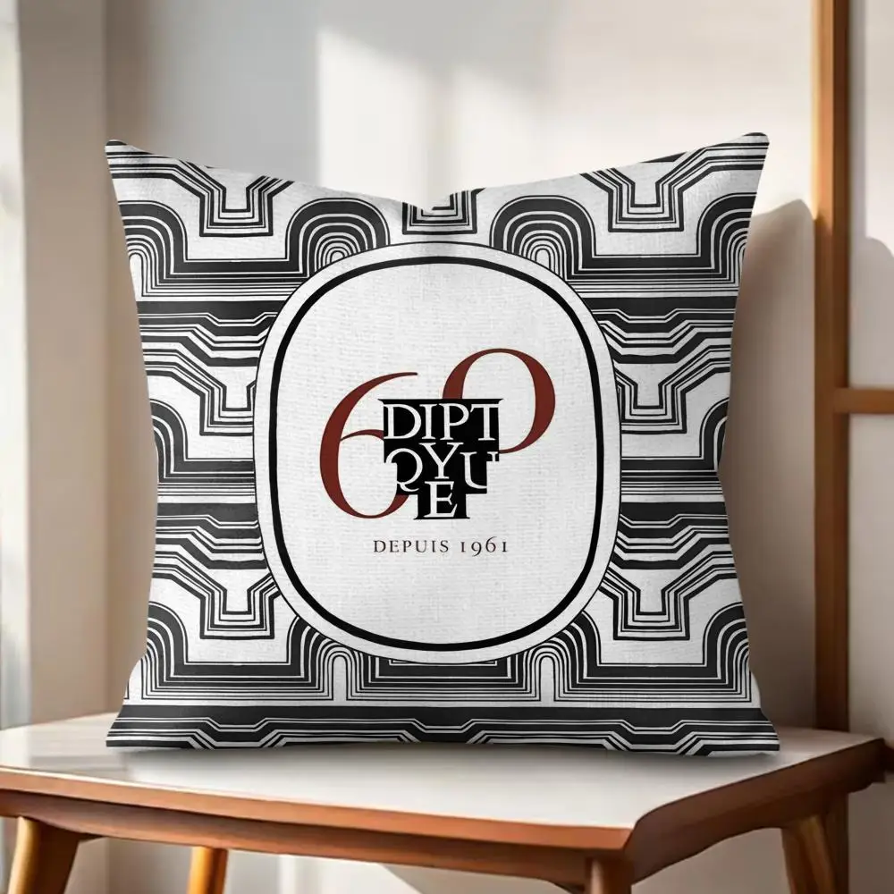 Luxury D-Diptyques Cushion Cover Eco Linen Pillow Case Double-Sided Print Breathable Durable Zipper Home Decor Gift