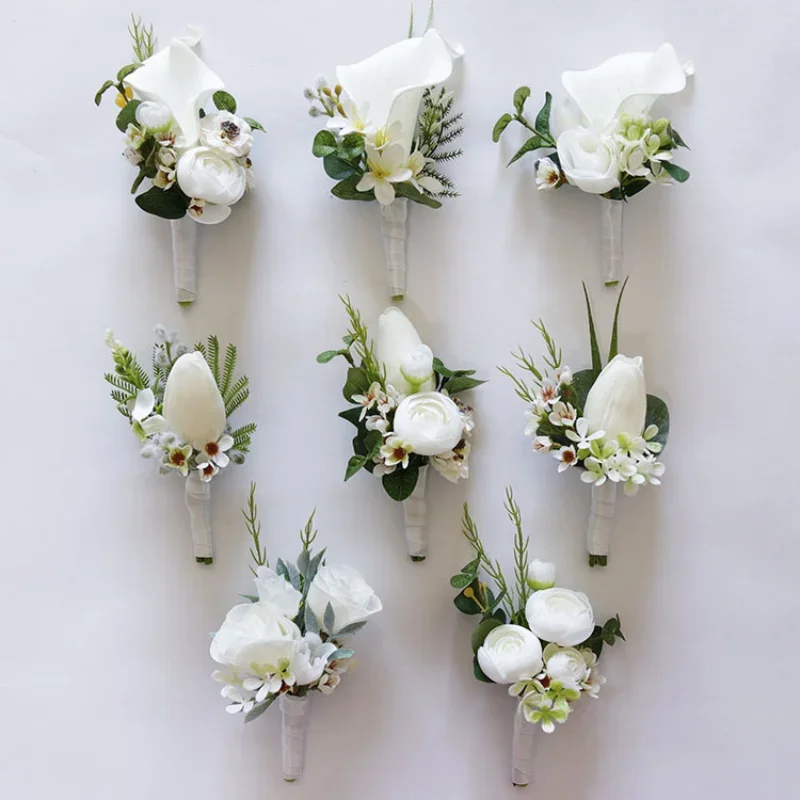 สีขาว Boutonniere ข้อมือ Corsage เพื่อนเจ้าสาวงานแต่งงานตกแต่งเจ้าสาวดอกไม้อุปกรณ์เสริม de mariage