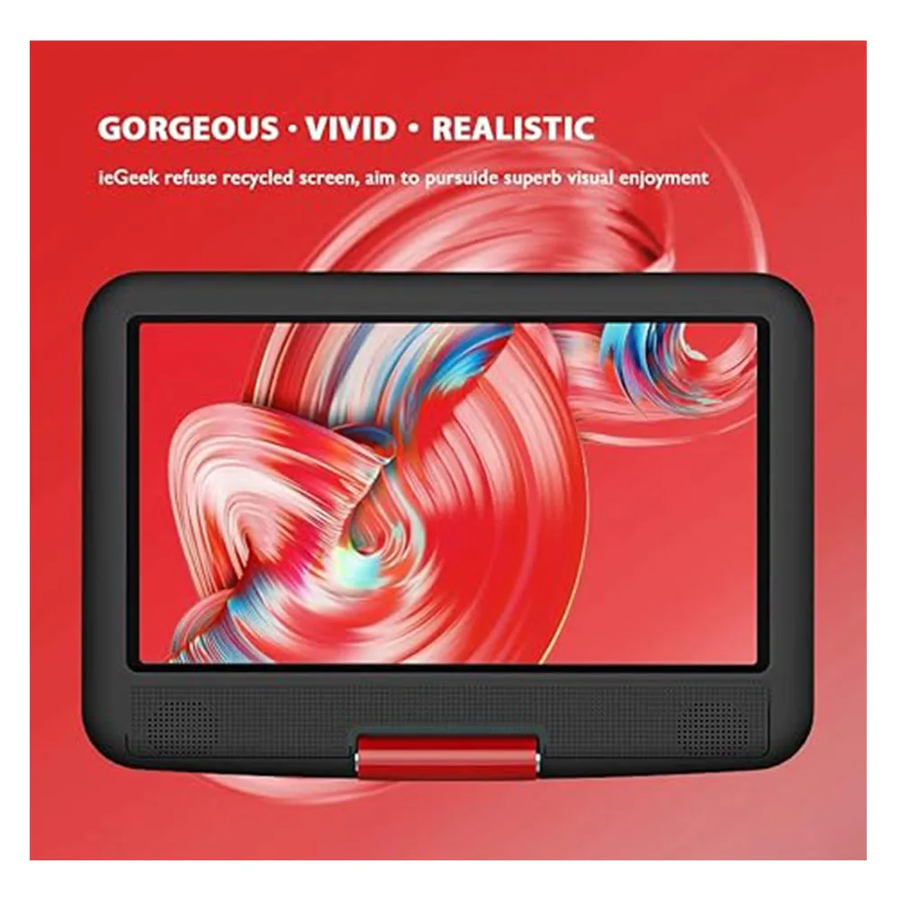 مشغل DVD محمول مقاس 11.5 بوصة من ieGeek مع بطاقة SD/منفذ USB، بطارية قابلة لإعادة الشحن لمدة 5 ساعات، شاشة واقية للعين مقاس 9.5 بوصة، تدعم AV-in /