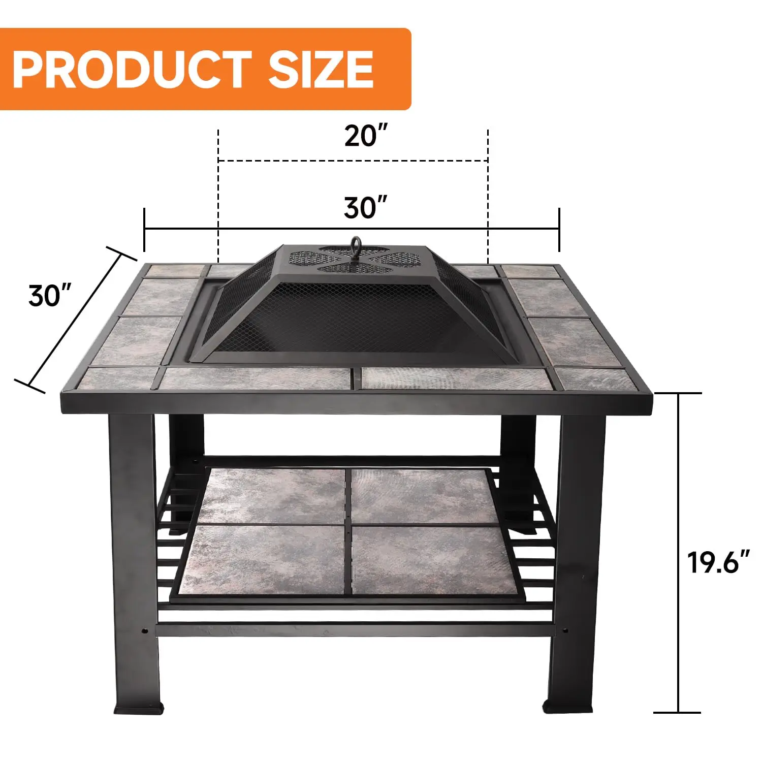 30-Inch Square Fire Pit Table, Wood Burning Fireplace for Outdoor Patio Garden, Metal, Customized