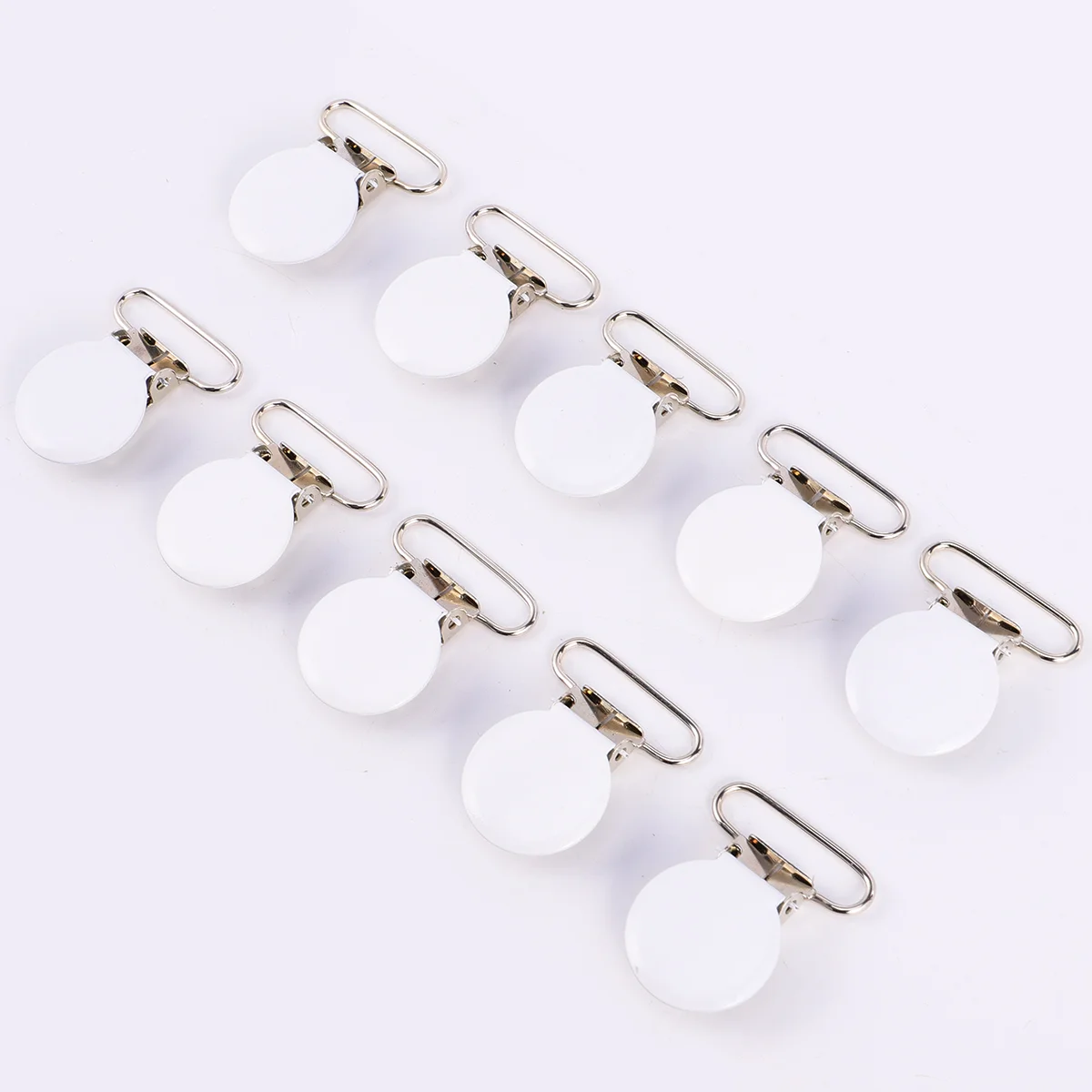 10pcs Pacifier Suspender Clips Holders Round Metal Pacifier Clips Buckle Clips Sewing Tools for Men Women (White)