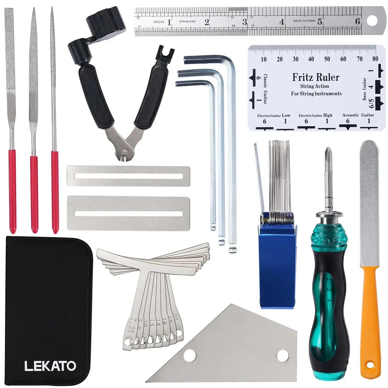 Kit de manutenção de guitarra profissional Lekato 25 ferramentas com estojo - Cuidados, configuração e reparos de traste para elétrico/acústico, baixo, banjo