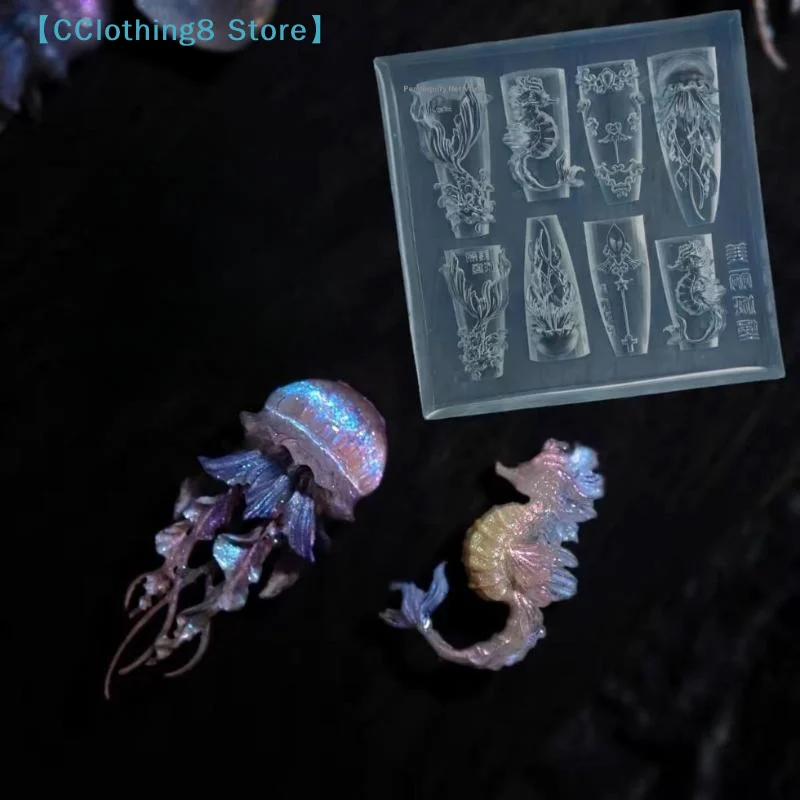 Meeresmuschel Seestern Fischschwanz 3D Silikon Nagelform Quallen Muschel Transparente Form Nagelkunst Schnitzvorlage DIY 【AliS8】