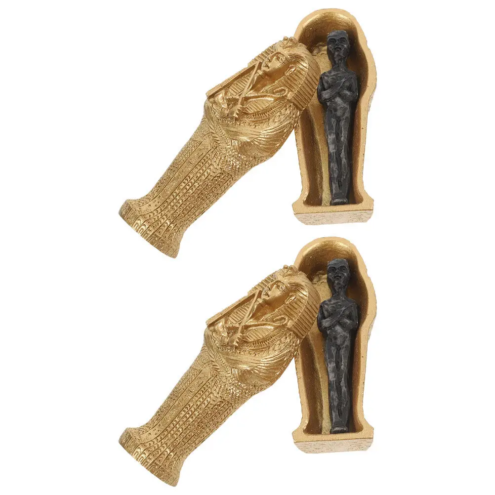 2Pcs Resin Egyptian Mummy Coffin Halloween Miniatures Party Props Spooky Scene Layout Shelf Decor Collectibles