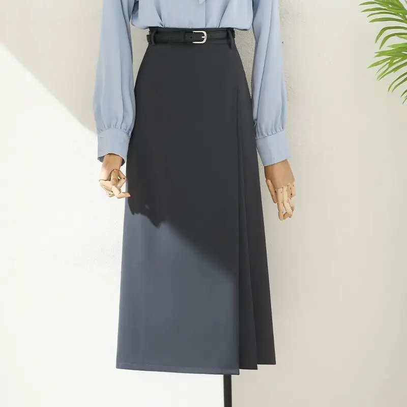 

Тонкая костюмная юбка с высокой талией, женская весна-лето, новая универсальная юбка трапециевидной формы средней длины до колена для поездок на работу