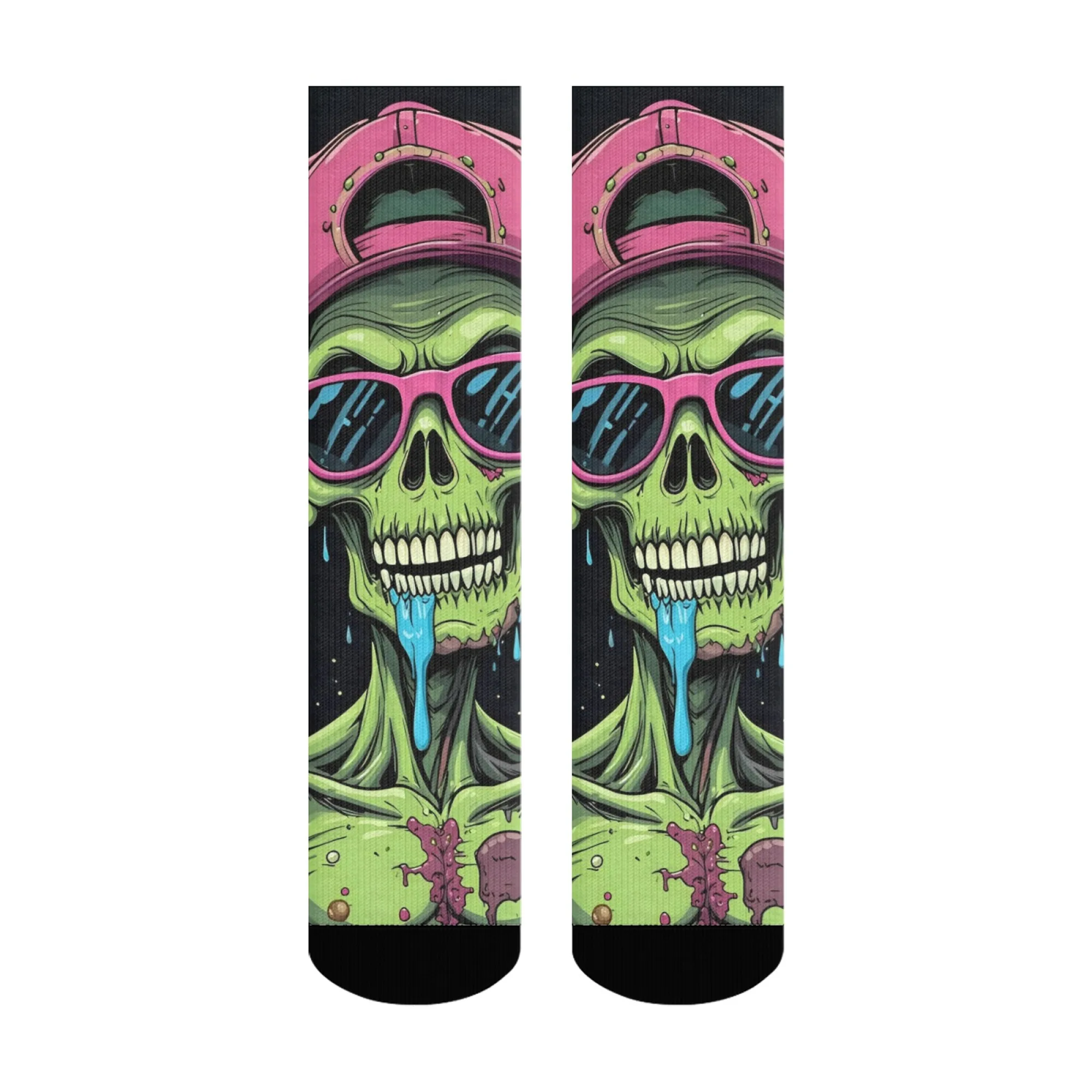 جوارب جمجمة داكنة قابلة للتنفس ومضادة للانزلاق وقاعدة رمادية داكنة مع قبعة وردية بحافة جمجمة وحل أزرق مثالي لمجلسات حديقة التزلج