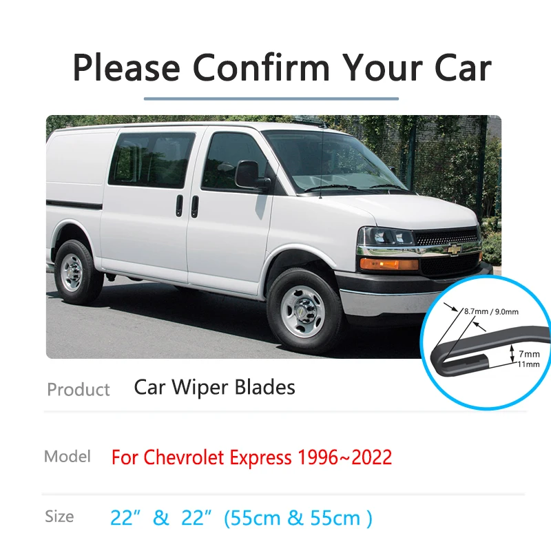 For Chevrolet Express Savana 2500 3500 1996~2022 Winter Wipers Blades Rubber Front Window Windscreen Cleaning Accessory U J Hook