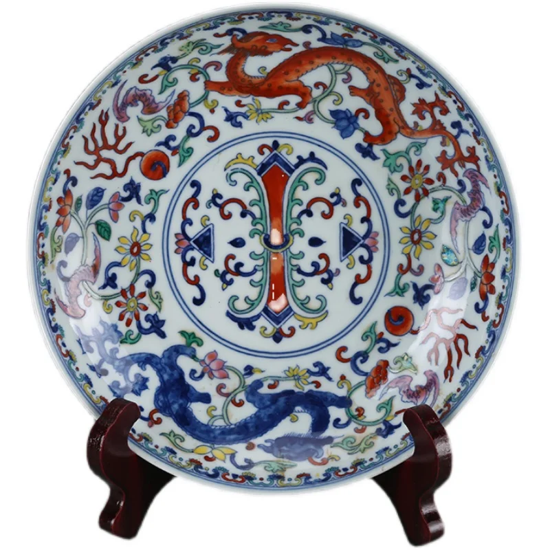 

Qing Dynasty Yongzheng Doucai Winding Dragon Pattern Plate Jingdezhen Antique Porcelain Collection