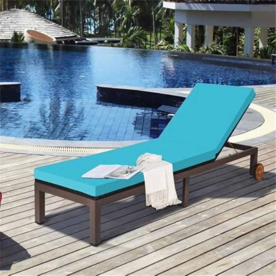 2-Piece Adjustable Rattan Patio Lounge Chair for Pool or Outdoor Use, PE Rattan in Turquoise, Hand-Woven, Waterproof Cushions,