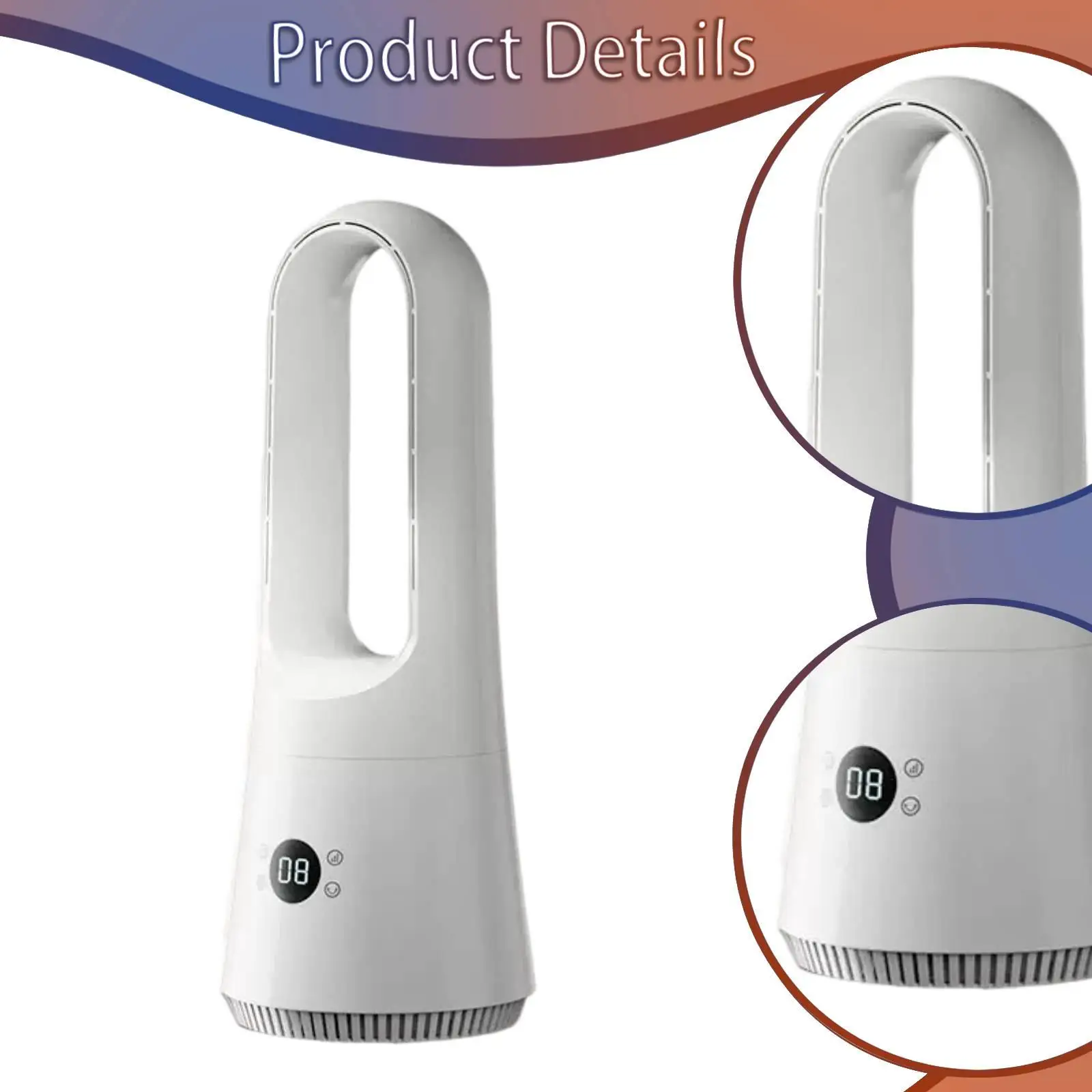 Bladeless Desk Fan Oscillation 1-9 Hour Timer LED Digital Display Personal Cooling Fan for Study Bedroom Home Living Room