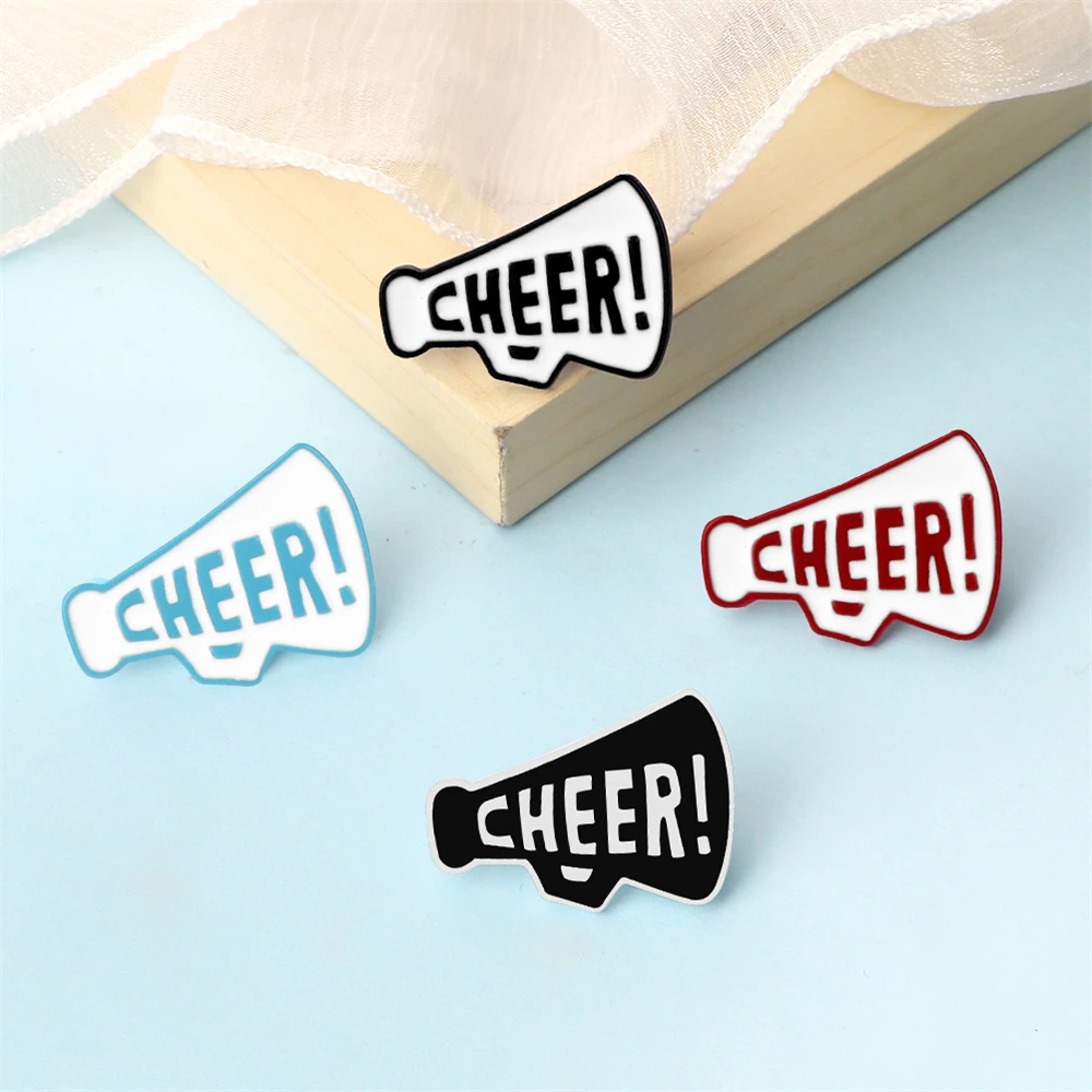 Creative Word CHEER Trumpet Brooches Cheer up Enamel Pins for Athletes Backpack Cloth Lapel Badge Match Gifts Decoration Jewelry