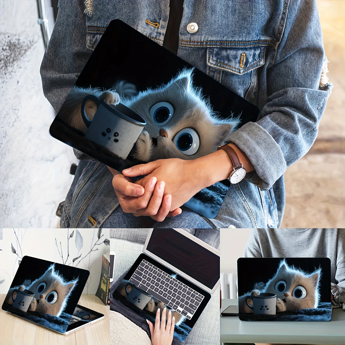 

Симпатичная виниловая наклейка с изображением кошки из двух частей для ноутбуков, защитная наклейка, устойчивая к царапинам и долговечная, светло-бежевая наклейка.