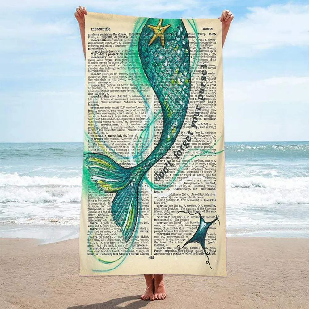 Mermaid Princess Pink Bath Towel 3D Printed Microfiber Soft Water Absorbing Breathable For Girls Decorative Cartoon Beach Towel