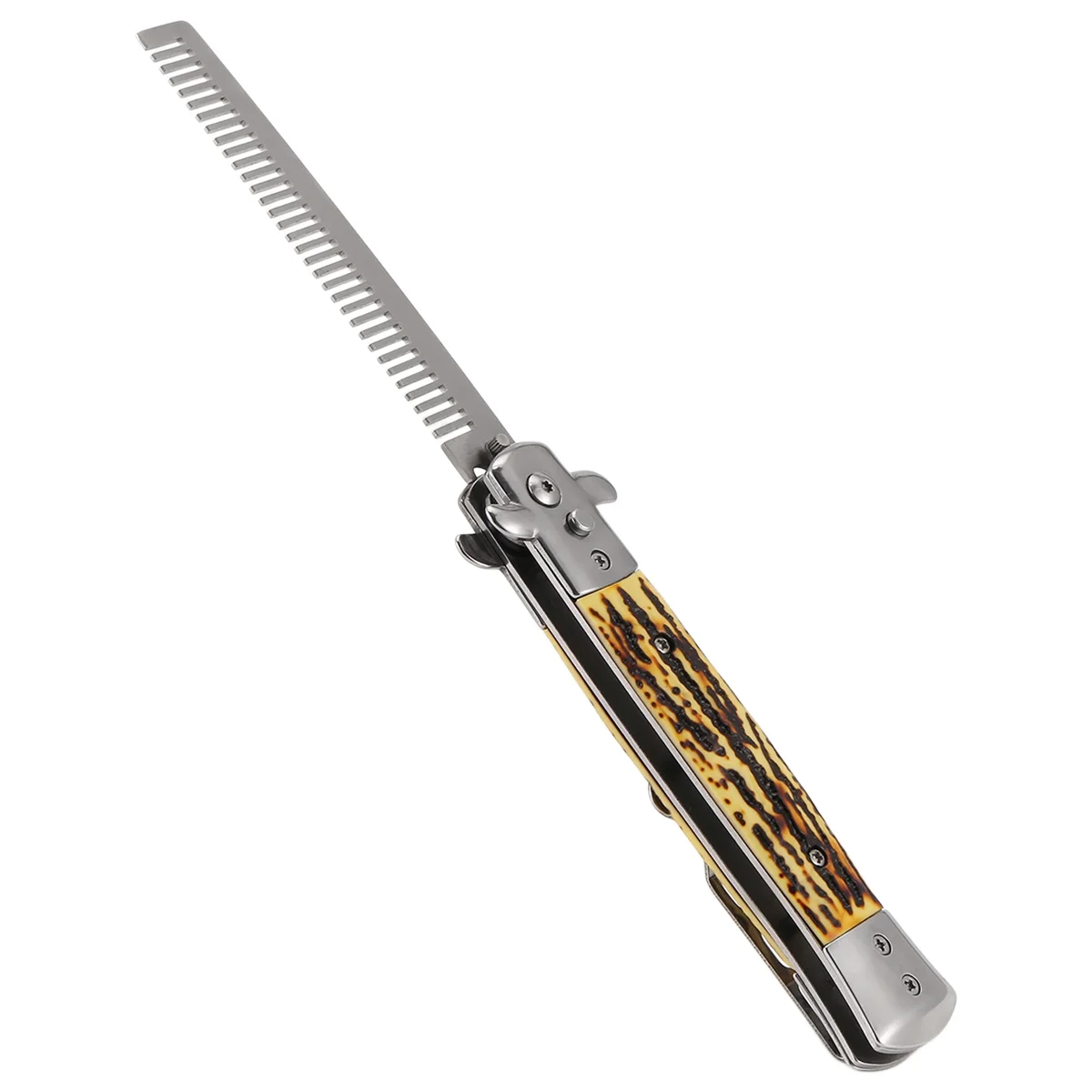 1Pcs Automatic Stainless Steel Combs Foldable Knife Brushes Hair Trimmer Comb Brush Accessories Butterfly Mens Pocket Knife