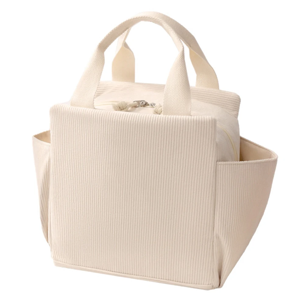 For Beach Trips Spacious Storage Corduroy Lunch Bag Daily Lunch Prep Compact Travel Cooler Multiple Container Accommodation