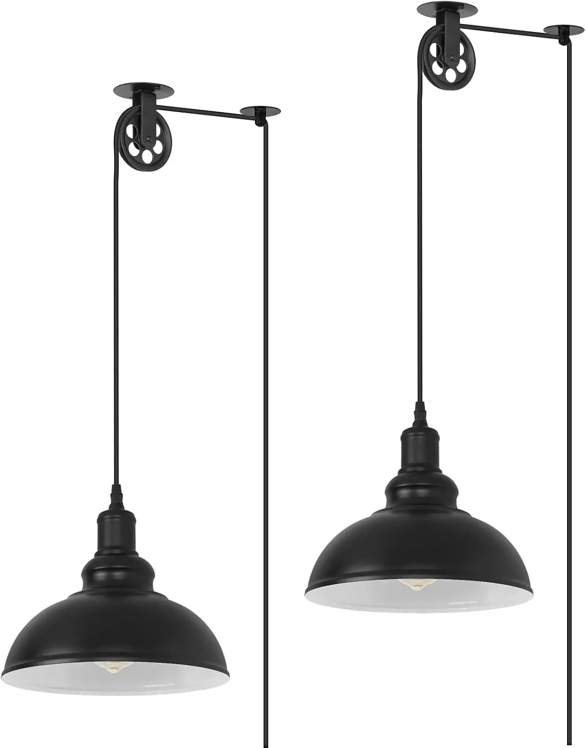 

Industrial Black Plug in Pulley Pendant Light with 5M Cord Switch Modern Barn Domed Hanging Lamp for Kitchen Dinning Living Room