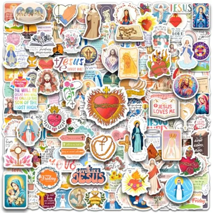400PCS Catholic Stickers, Waterproof Bible Jesus Stickers for Adults, Saint Vinyl Decals for Water Bottle Scrapbook Laptop, Cat