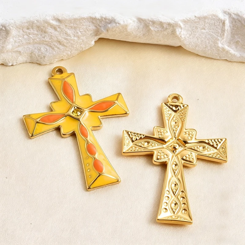 6Pcs Enamel Cross Charms Micro‑Inlaid Pendants DIY Jewelry Making Accessories