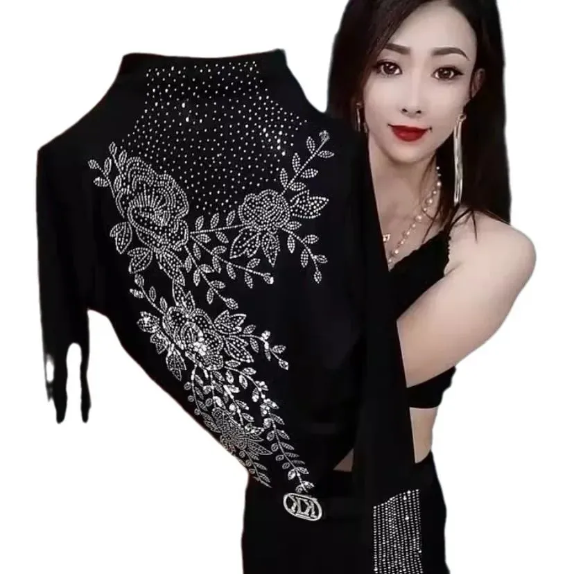 خريف/شتاء جديد عصري نصف بولو/رقبة سلحفاة بلون سادة طبقة قاعدة مزينة بالألماس مقاس كبير يغطي البطن العمر- #3