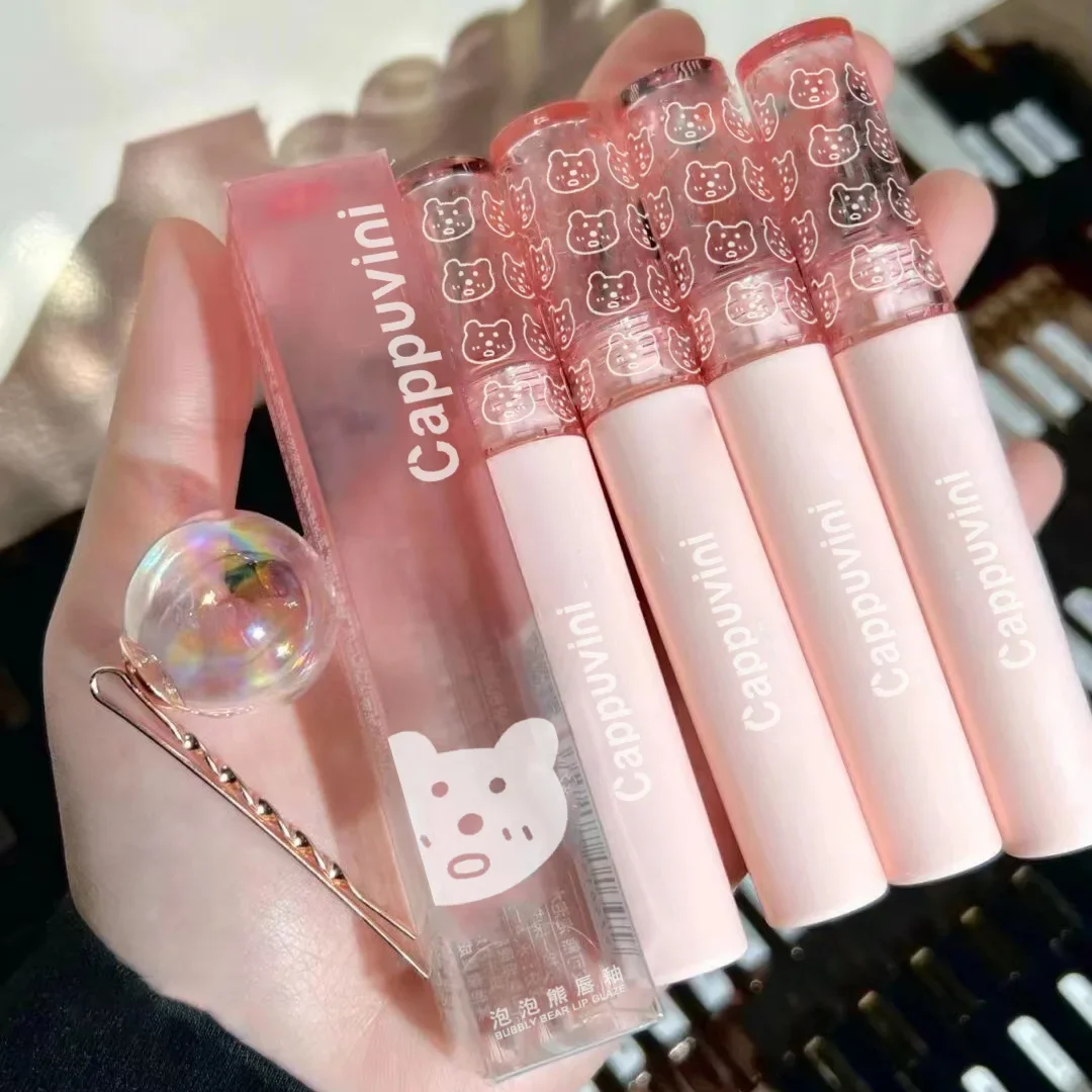 Cherry Pink Water Mirror Lip Glaze Transparent Glass Lip Oil Waterproof Liquid Lipstick Lasting Moisturizing Clear Tint Makeup