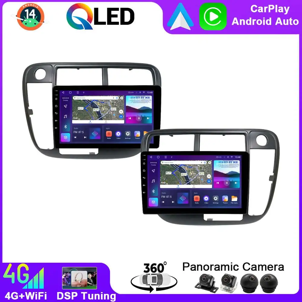 أندرويد 14 QLED مشغل أسطوانات للسيارة مشغل وسائط متعددة لهوندا سيفيك 6 Type-R EK EM EJ 1998-2000 السيارات ستيريو راديو GPS Carplay DSP 4G واي فاي