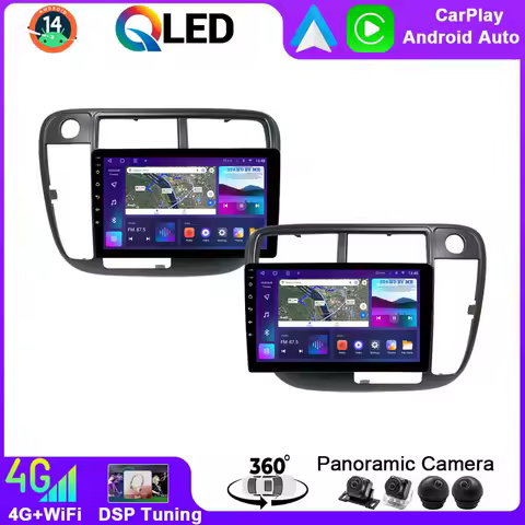 Android 14 QLED Car DVD Multimedia Player For Honda Civic 6 Type-R EK EM EJ 1998-2000 Auto Stereo GPS Radio Carplay DSP 4G wifi
