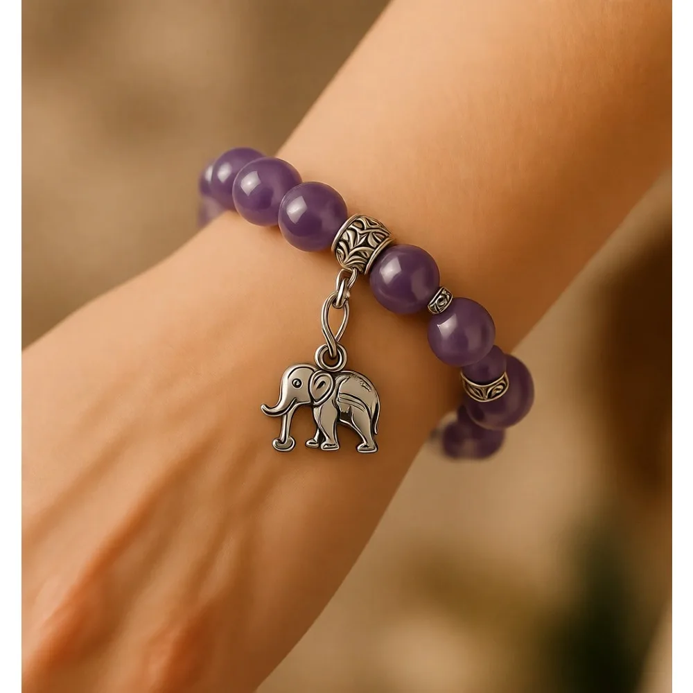 

Браслет с изображением слона, 8 мм, круглые бусины из драгоценных камней, эластичное украшение, подарок на Рождество для женщин