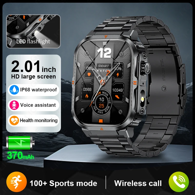 

LIGE 2026 New Smart Watch 2.01'' Large Screen Men Bluetooth Call Flashlight Waterproof Outdoor Sport Fitness Smartwatch Women