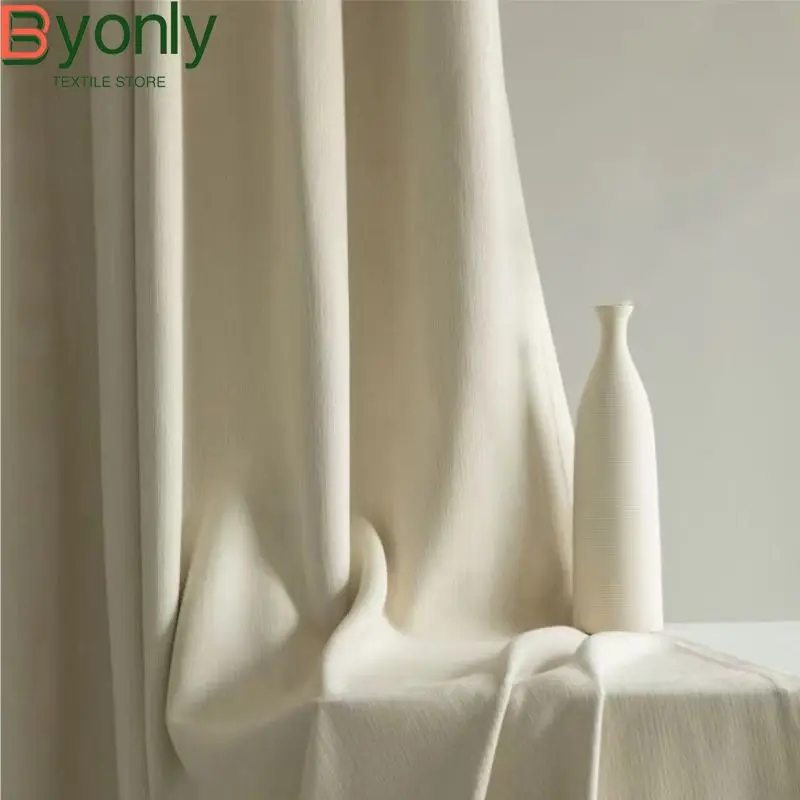 

Custom Milk Tea White Thickened Chenille Jacquard Blackout Curtains for Living Room Bedroom French Window Balcony Window