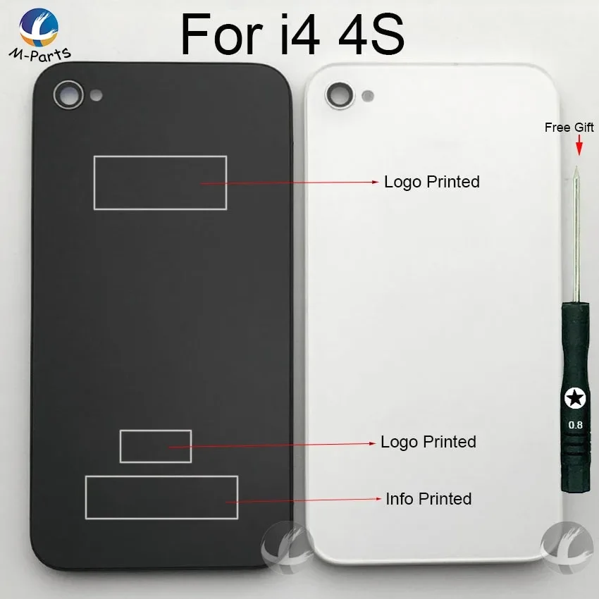 All New Back Glass Housing For iPhone 4 4S Rear Crystal Panel Plate Battery Cover Lid Door Housing Shell With Free Gift