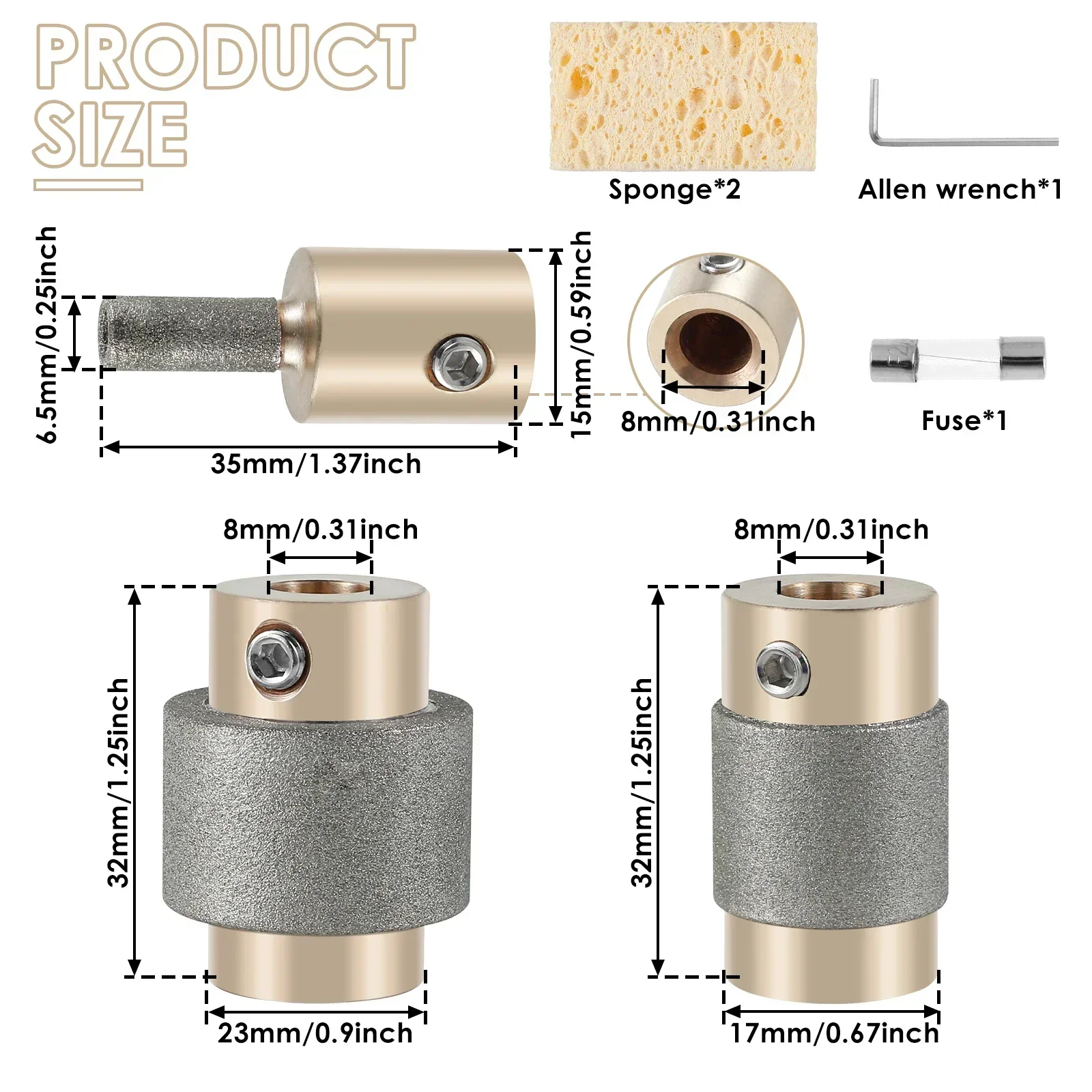 Conjunto de ferramentas de cabeça de broca de moedor de diamante, broca de moedor de vidro manchado de 1 polegada 3/4 polegada 1/4 polegada 1/8 polegada multi-tamanho núcleo de latão diamante