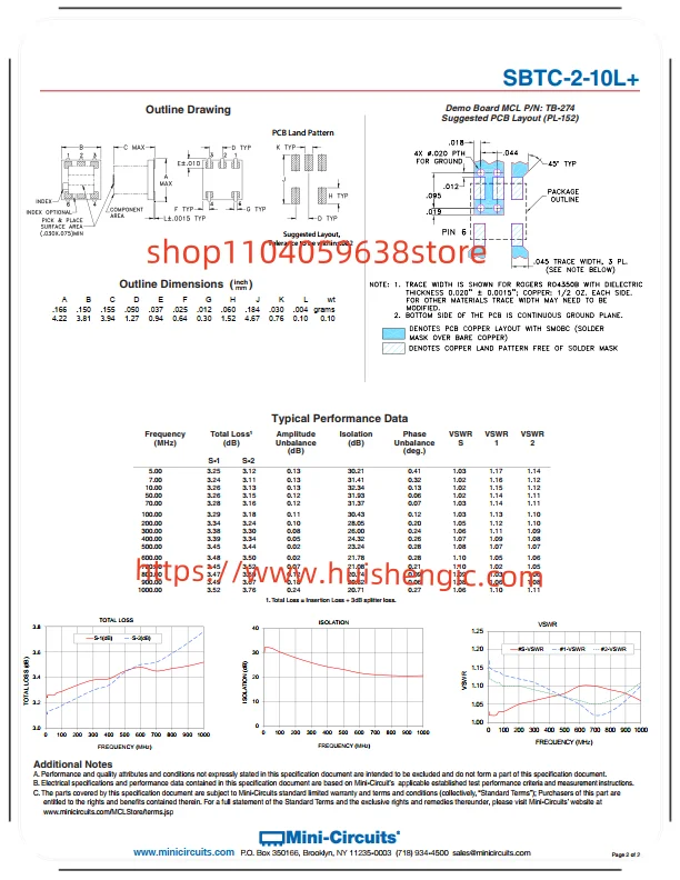 SBTC-2-10L+ مقسم طاقة RF/مجمع 5 ميجا هرتز ~ 1 جيجا هرتز عزل (دقيقة) 20 ديسيبل، 5 ° غير متوازن (الحد الأقصى) 6-SMD (5 خيوط)، خيوط مسطحة #3