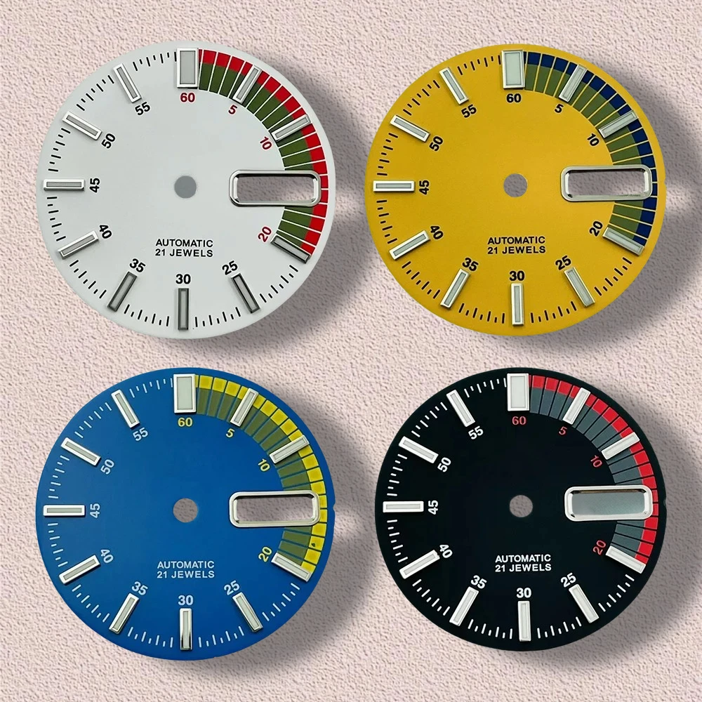 

28.5mm S5 Logo Diving Dial Fit NH36/4R36 Movement Green Luminous Matte Dual Calendar Dial Watch Modification Accessories