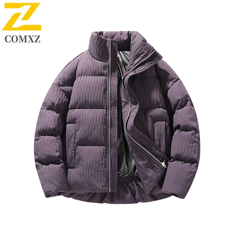

Striped Cotton Jacket 2025 Men's Winter Casual Stand Collar Graphene Travel Warm Parka Outdoors Snow Skiing Loose Padding Coat