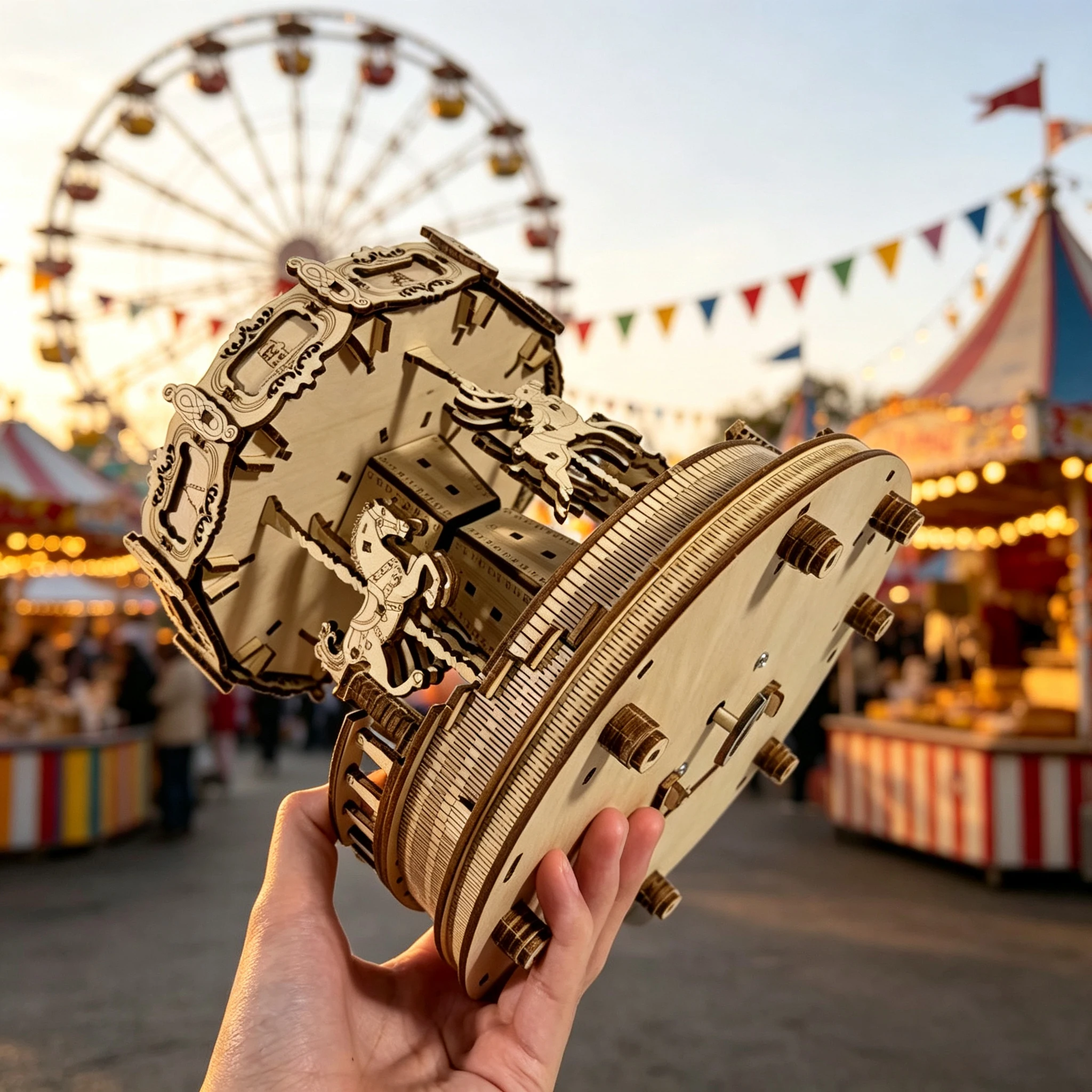 DIY Christmas Wooden Carousel 3D Puzzle Music Box Kit