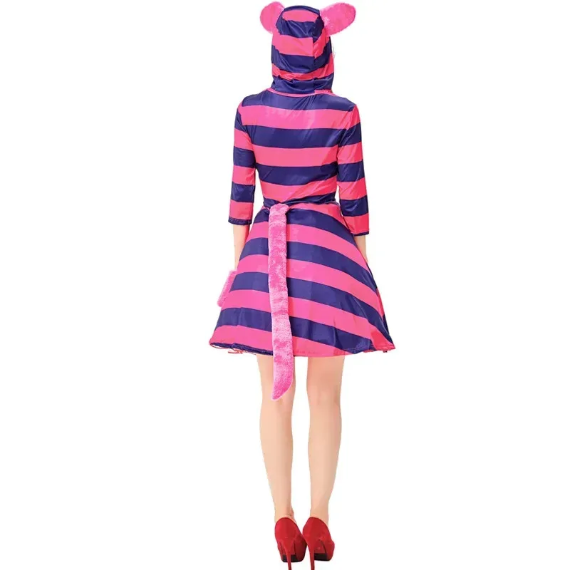 Striped Dress Halloween Cosplay Cheshire Cat Women Costume NM31 view 5
