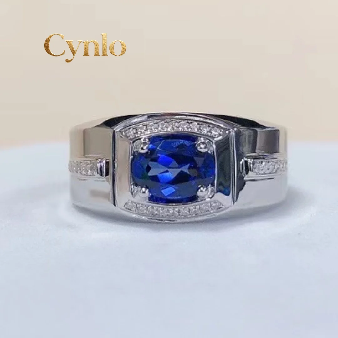 

Cynlo Jewelry Impeccable 585 Make Ring 1Ct EGG Oval Cut Diamond Engagement Rings AU585 14K White Gold Ring Top Quality Man Jewel