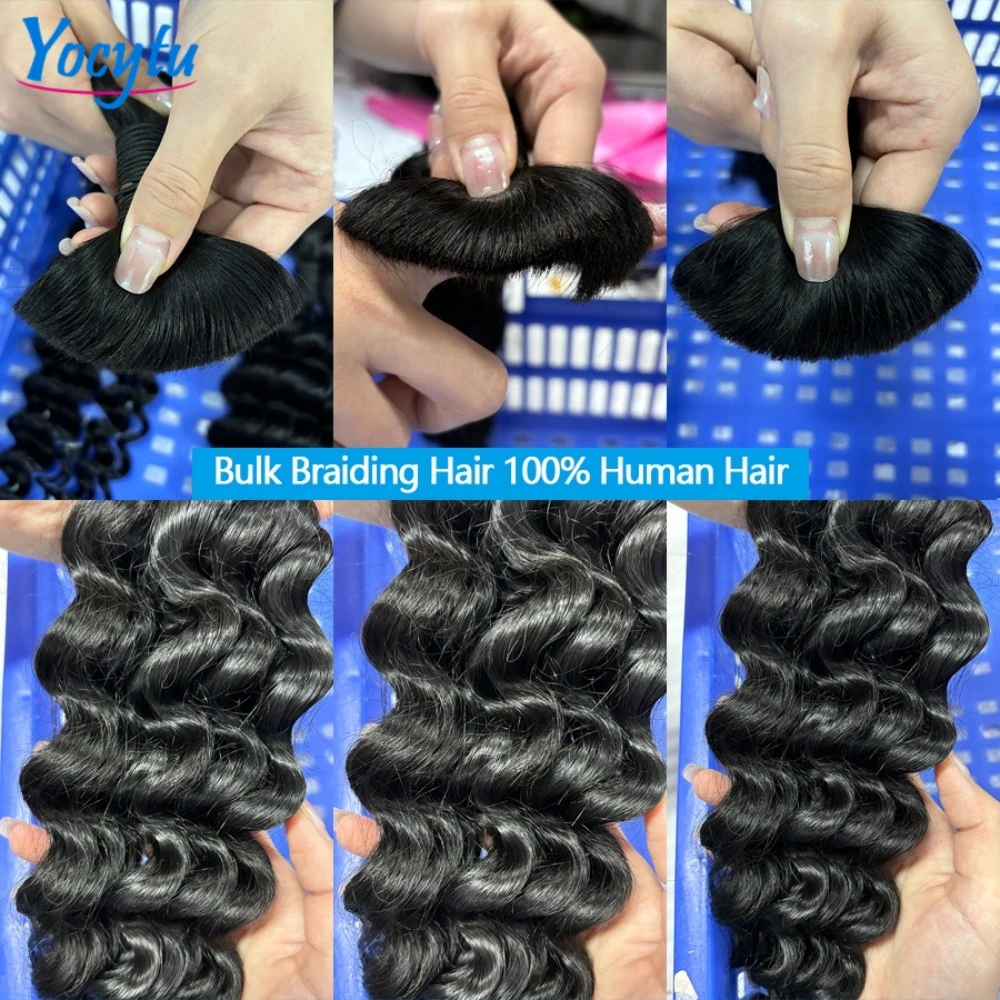 شعر بشري مموج عميق للتضفير 22 22 22 تجديل بالجملة 100% شعر بشري بدون لحمة لتضفير الشعر الرطب والمموج