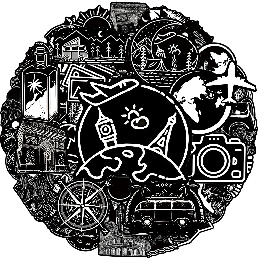 

10/30/50pcs Creative Outdoor Travel Camping Stickers Funny Cartoon Sticker DIY Suitcase Laptop Phone Black White Graffiti Decals