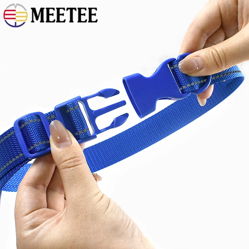 

1-5Sets 25mm Reflective Nylon Webbing Strap+Plastic Release Buckle Pet Collar Tri-Glide Slider Clasp D Ring DIY Bags Accessories