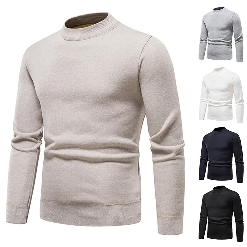 

Knitwear Sweater New Autumn/Winter Mock Neck Sweatshirts Solid Color Pullovers Man Brand Casual Mens Clothing