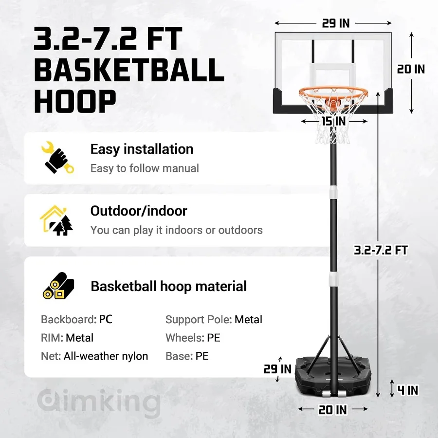 야외 농구대 3.310피트 5초 빠른 조절 가능 40 44인치 파손 방지 백보드 확대형 베이스 휴대용 농구대 골대