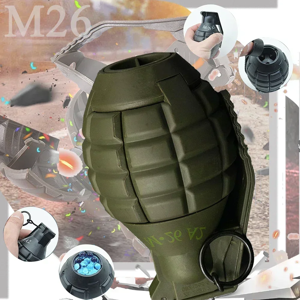 ألعاب قنابل يدوية تكتيكية Airsoft 1/3 قطعة من البلاستيك M26 نموذج زنبركي يعمل بالطاقة تأثير حلقة سحب لعبة قنبلة يدوية مائية لهدية 14+ للأولاد