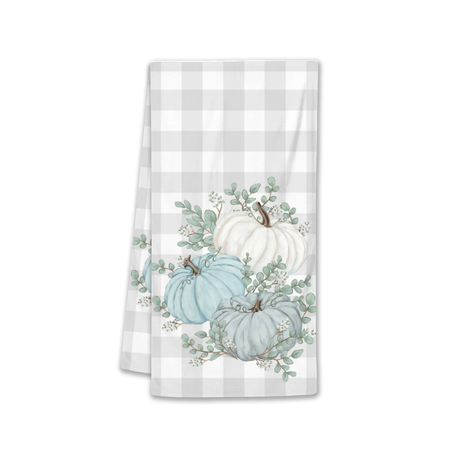 Toalhas de cozinha de outono, azul abóbora cinza búfalo verificação toalhas de prato de outono 18x26 Polegada pano de prato de secagem, decoração de casa de fazenda
