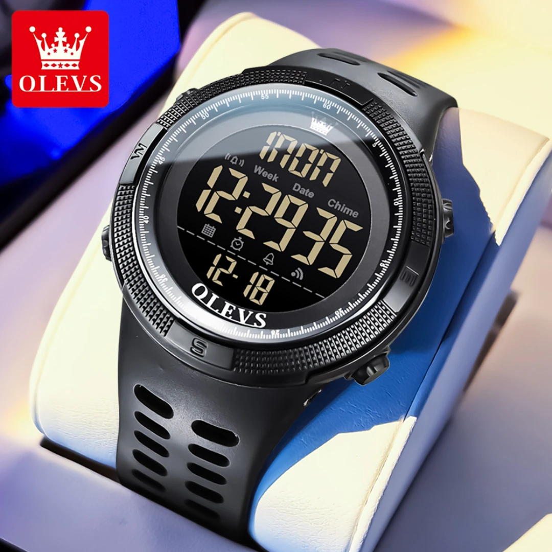 OLEVS 1109 Digital Fashion Watch Gift PU Round-dial Wristwatch Stopwatch Timer