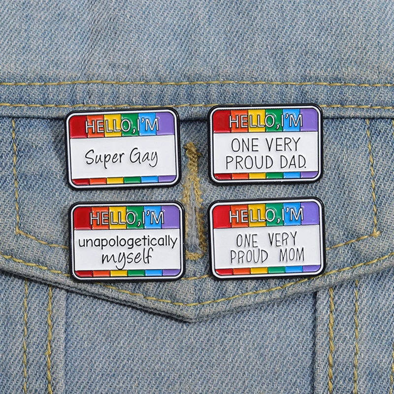 Hello I'm Super Gay Enamel Pins Custom Unapologetically Myself Brooches Lapel Badges Pride Rainbow Color Dialog Box Jewelry