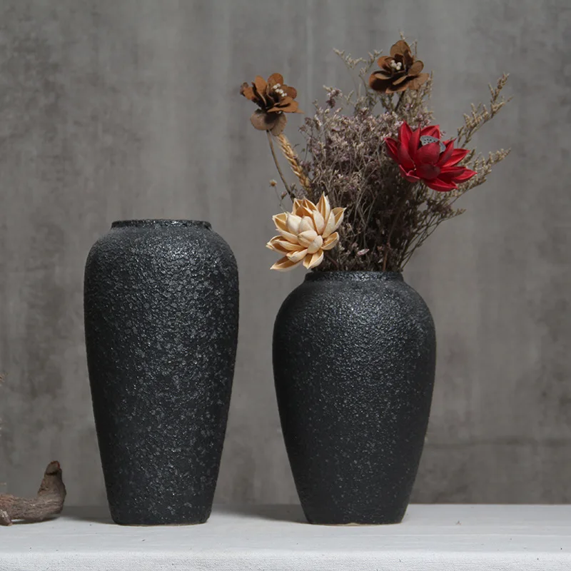 Jingdezhen stoneware pot simple black versatile ceramic vase flower arrangement flower ware home hotel entrance ornament